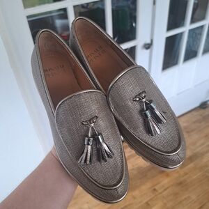 NEW Donald Pliner Eclipse Metallic Pewter Tassel Platform Loafer Womens 7.5 Shoe